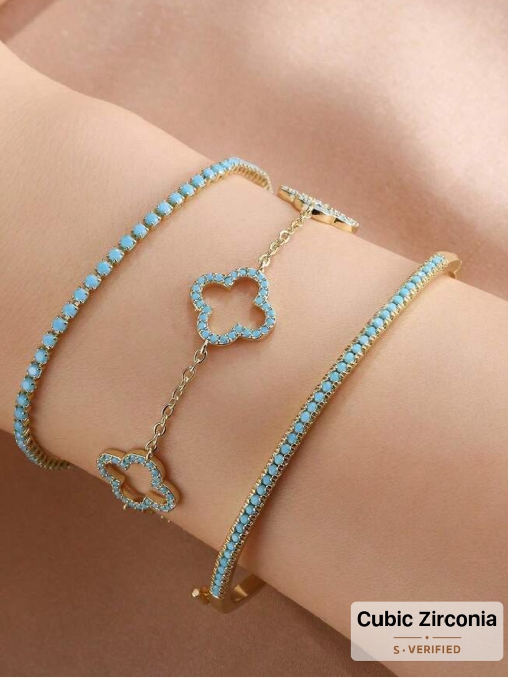 Gold Bracelet Trio with Turquoise Stones
